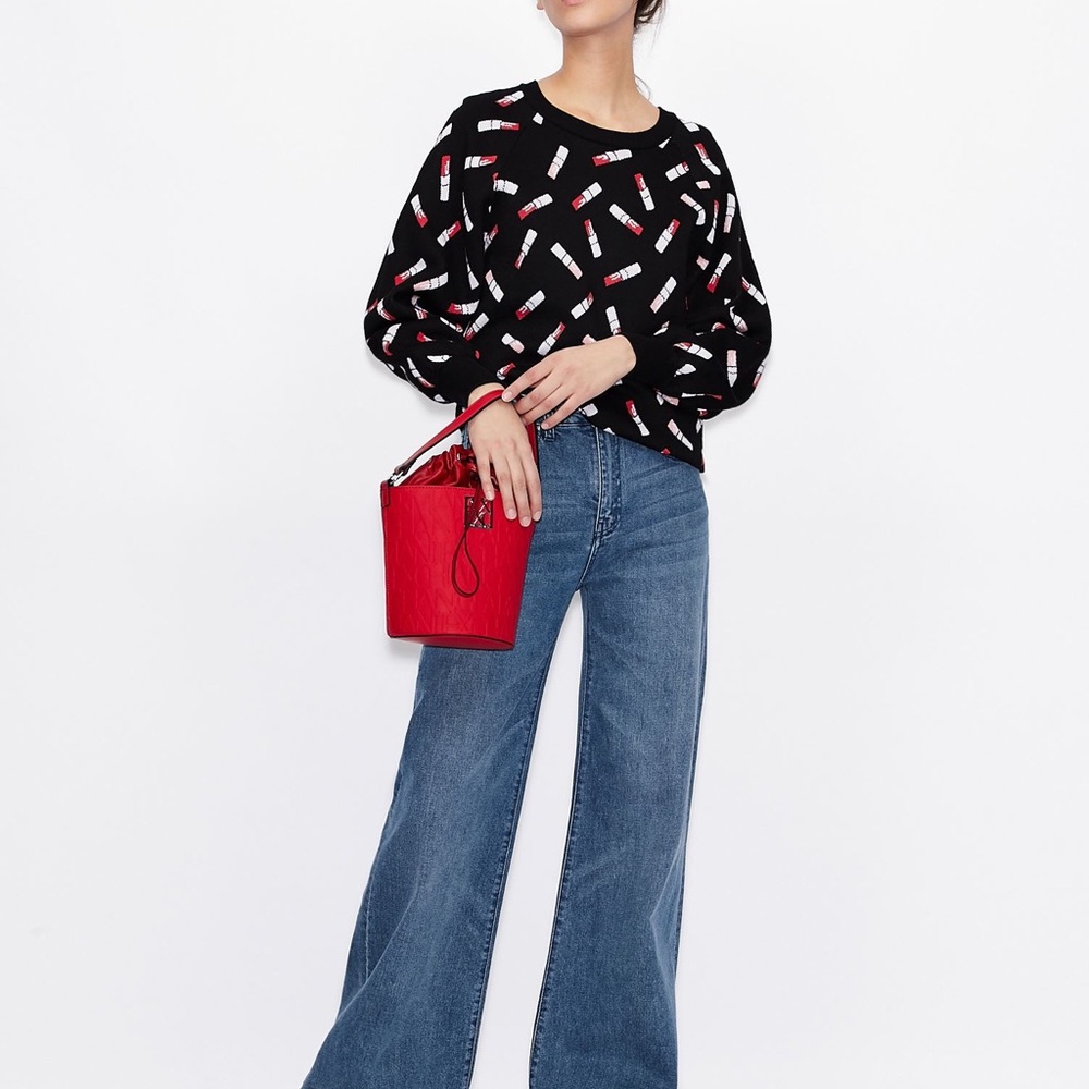 ARMANI EXCHANGE LIPSTICK PATTERNED CREW NECK SWEATER
